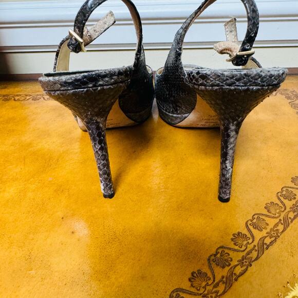 Jimmy Choo Clue Snakeskin Python Leather Slingback Platform Heels Nude Sz 38 1/2 - Picture 4 of 9